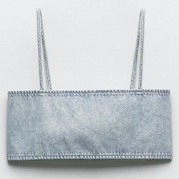 🆕 ZARA DENIM CROP TOP WITH RHINESTONES | ZARA DENIM - Picture 4 of 12